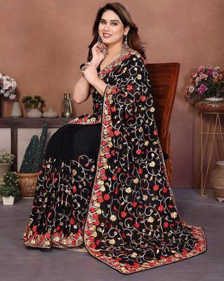 Black georgette embroidered saree 2