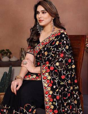 Black georgette embroidered saree 3
