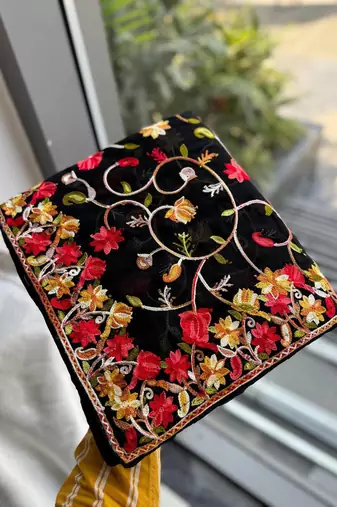 Black georgette embroidered saree