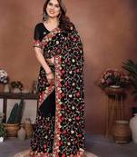 Black georgette embroidered saree