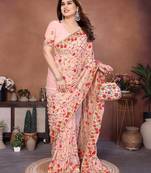 Pink georgette embroidered saree