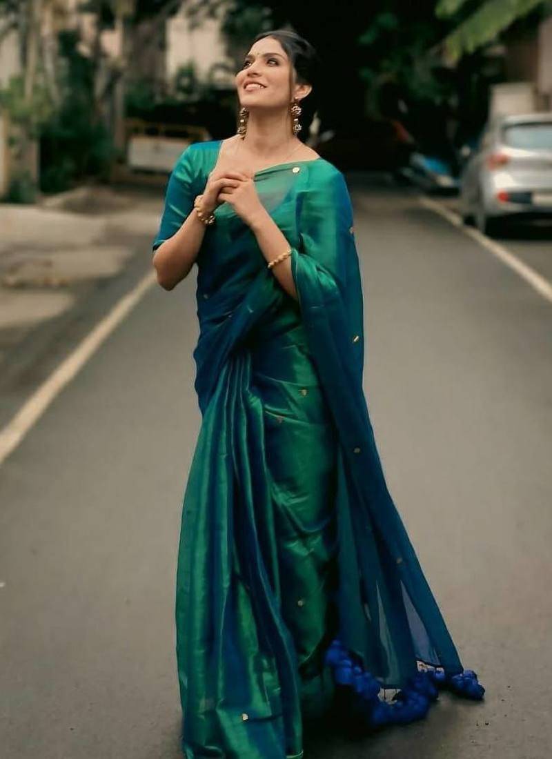 Green tissue silk blend saree