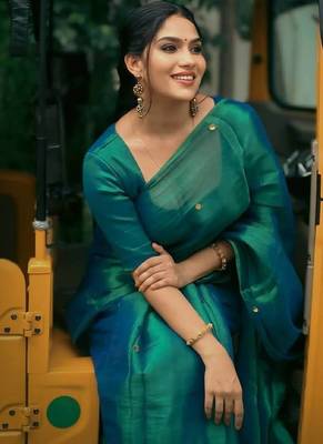 Green tissue silk blend saree 4