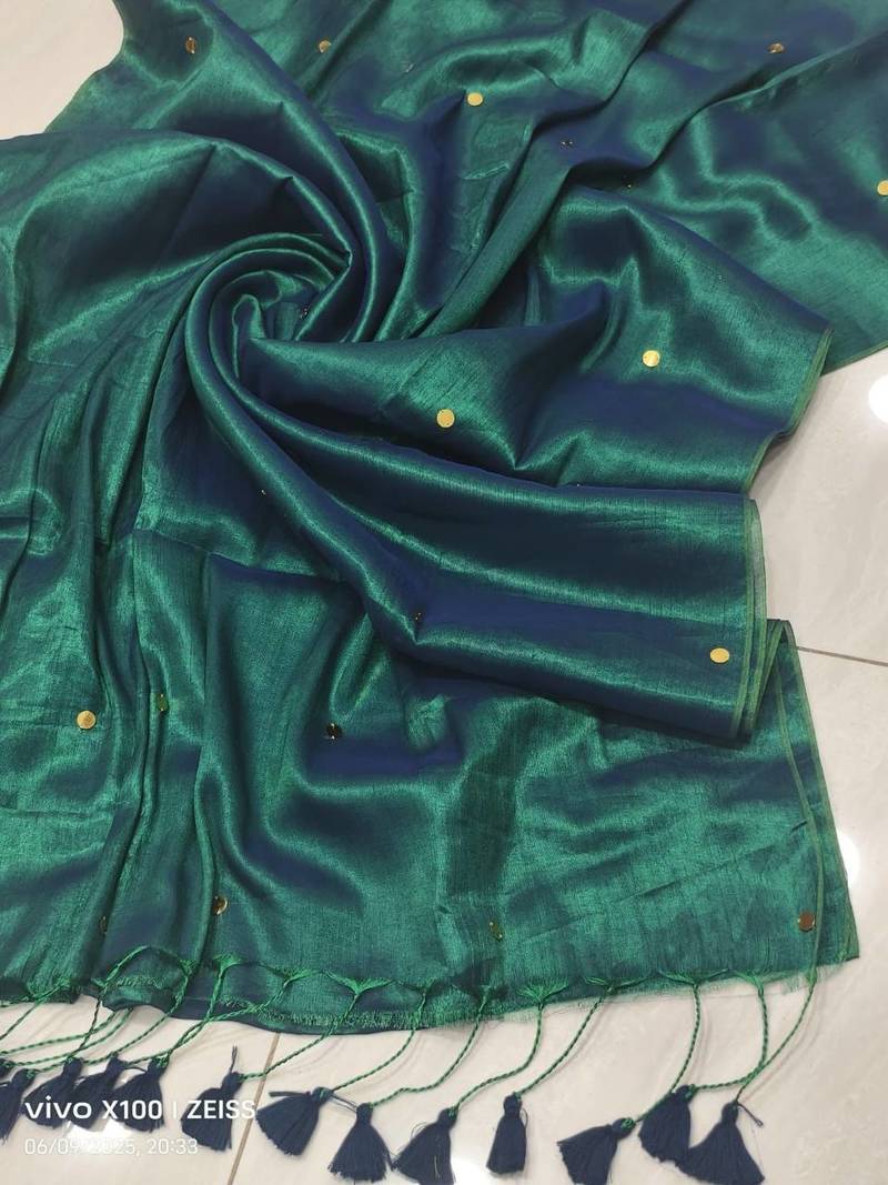 Green tissue silk blend saree
