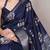 Blue silk blend  geometric print saree