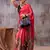 Red satin abstract print saree