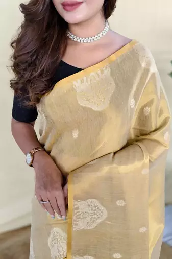 Gold silk blend woven saree