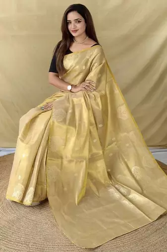 Gold silk blend woven saree