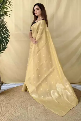 Gold silk blend woven saree