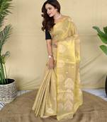 Gold silk blend woven saree