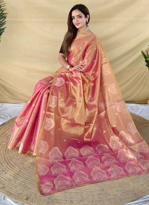 Pink silk blend woven saree 3