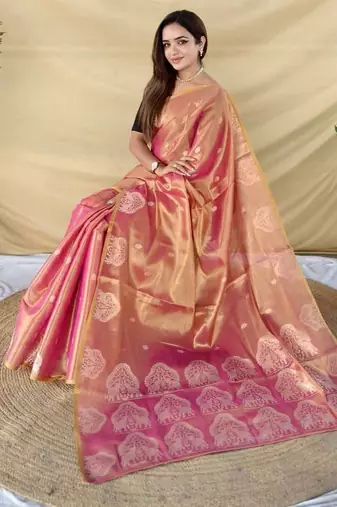 Pink silk blend woven saree