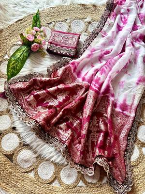 Pink silk blend shibori tie-dye saree 2