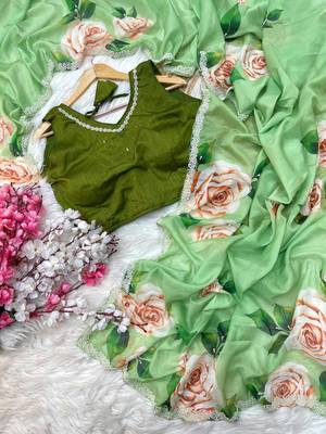 Olive floral silk blend saree 2