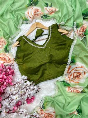 Olive floral silk blend saree 3