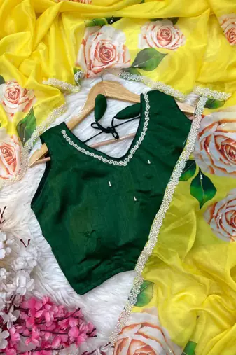 Yellow floral silk blend sareer
