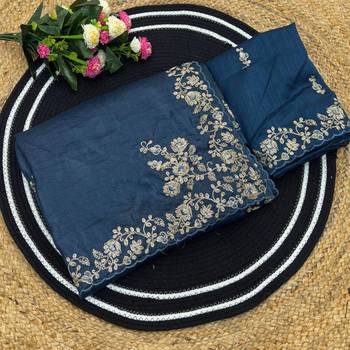 Blue silk blend embroidered saree 4