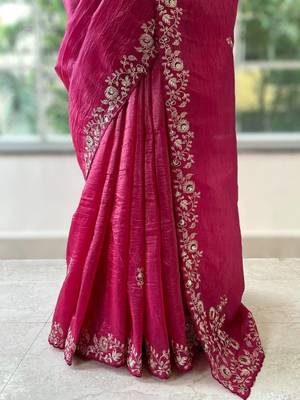 Red silk blend embroidered saree 2