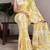 Yellow abstract print satin saree