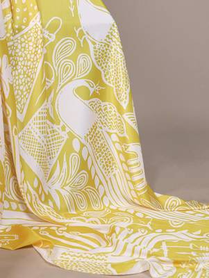 Yellow abstract print satin saree 2