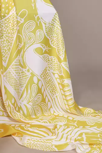 Yellow abstract print satin saree