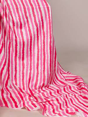 Pink and white diagonal striped satin saree 3
