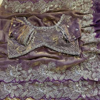 Purple satin embroidered saree 3