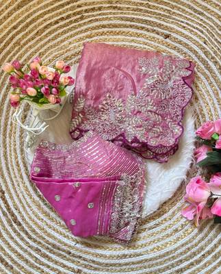 Pink satin embroidered sareer 2