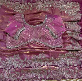 Pink satin embroidered sareer 3