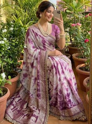 Pink silk blend shibori tie-dye saree 3