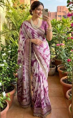 Pink silk blend shibori tie-dye saree 1