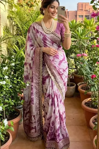 Pink silk blend shibori tie-dye saree