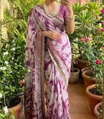 Pink silk blend shibori tie-dye saree