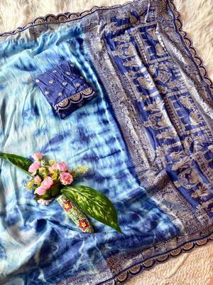 Blue silk blend shibori tie-dye saree 3