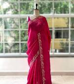 Red silk blend embroidered saree
