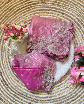 Pink satin embroidered sareer 4