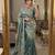Teal satin embroidered saree