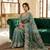 Teal satin embroidered saree