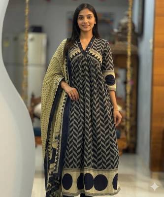 royal blue cotton anarkali set  1
