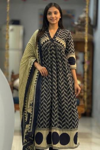 royal blue cotton anarkali set 