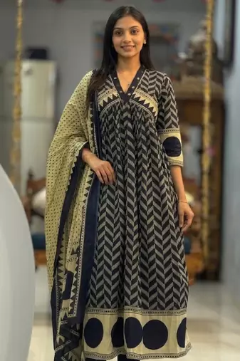 royal blue cotton anarkali set 