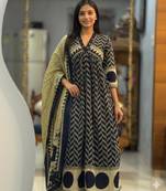 royal blue cotton anarkali set 