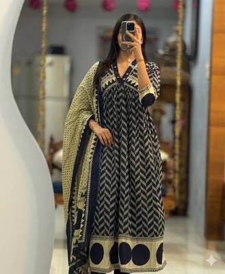 royal blue cotton anarkali set  2