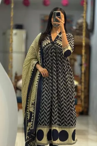royal blue cotton anarkali set 