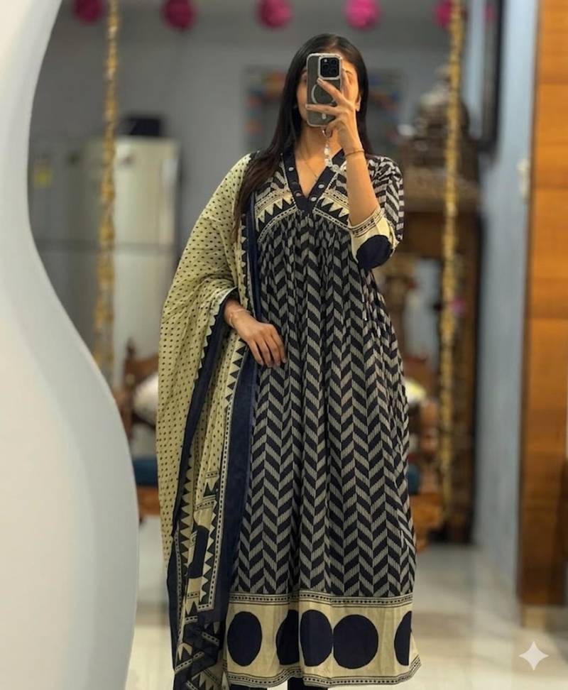 royal blue cotton anarkali set 