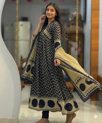 royal blue cotton anarkali set  3