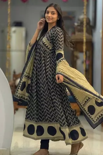 royal blue cotton anarkali set 