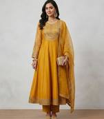 Mustard anarkali with embroidered yoke