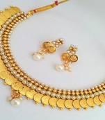 Magnificent Mahalaxmi Coin Necklace Set with Purity of Pearls.