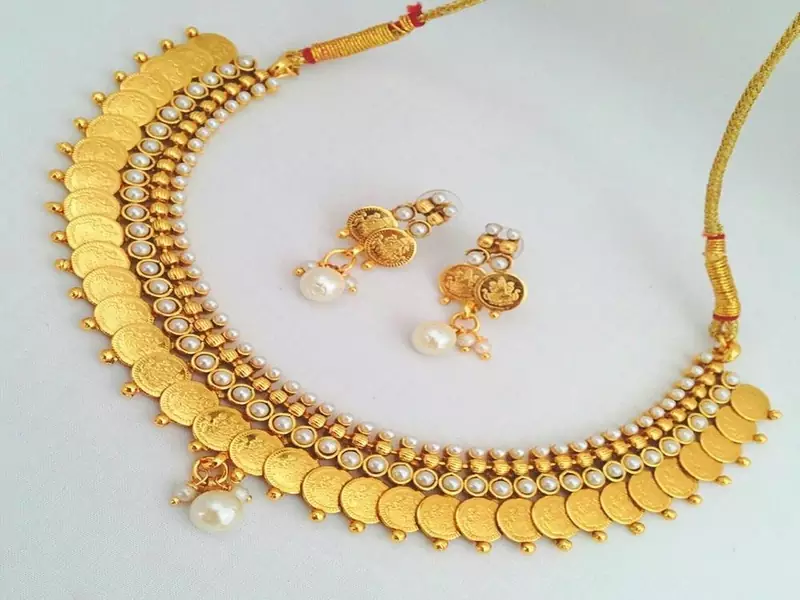 Magnificent Mahalaxmi Coin Necklace Set with Purity of Pearls.